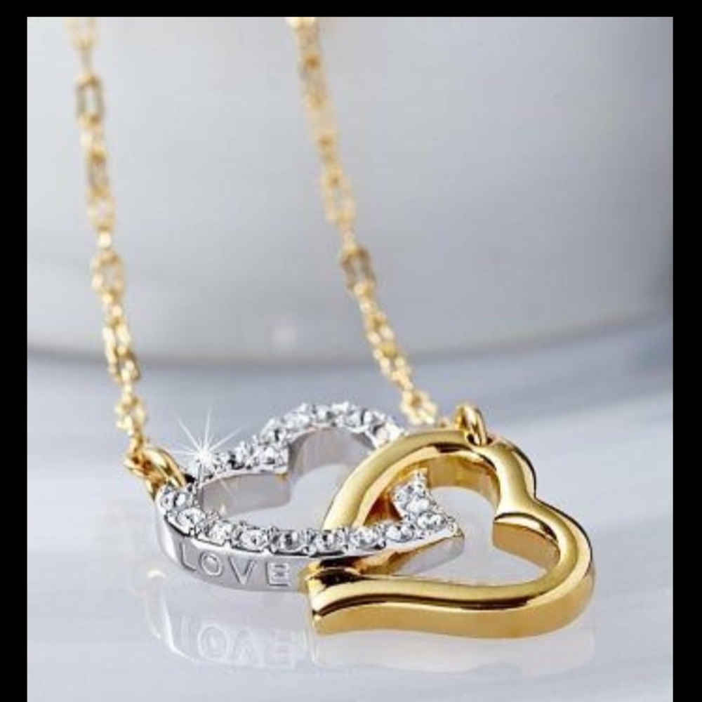 Swarovski crystal double heart match necklace gold
